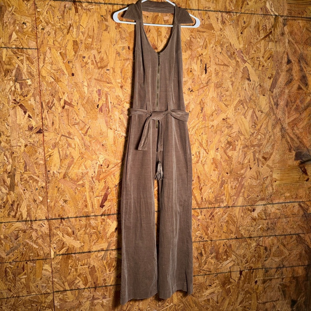 Bisou Bisou‎ Brown Corduroy Halter Flare Jumpsuit Boho Festival Western Chic XS